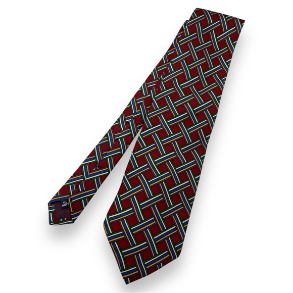 JO S.A. Bank Hand Sewn All Silk Lattice Print Necktie Made in USA - Picture 2 of 3